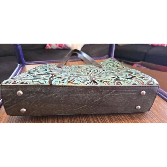 Patricia Nash Large Tooled Turquoise Leather Shoulder Bag Double Handles NEW - Picture 4 of 6